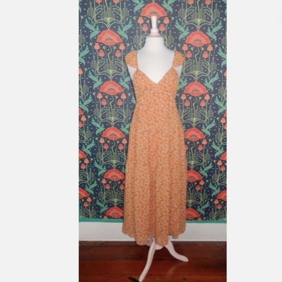 Madewell Orange Georgette Ruffle-Sleeve Tiered Midi Dress in Daisy Meadow Nwt 4 - Picture 3 of 7